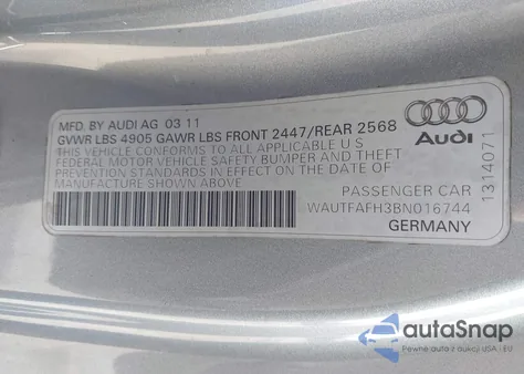 2011 Audi A5 2.0T Prestige from USA, damaged, VIN WAUTFAFH3BN016744